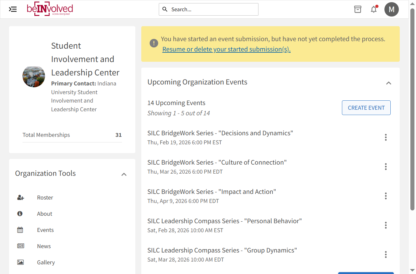 Click on CREATE EVENT to begin your event submission