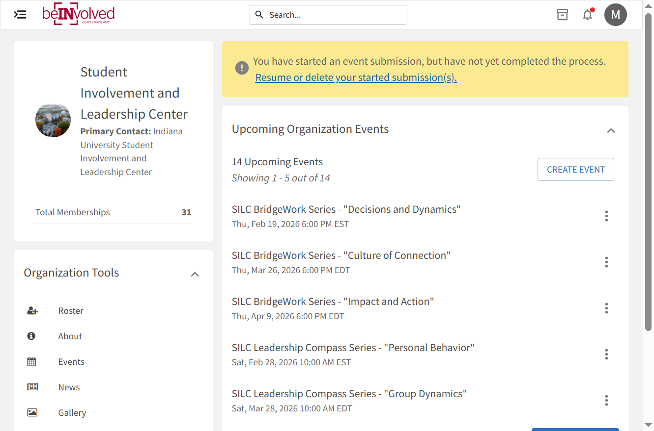 From here, you can access the "Organization Tools"