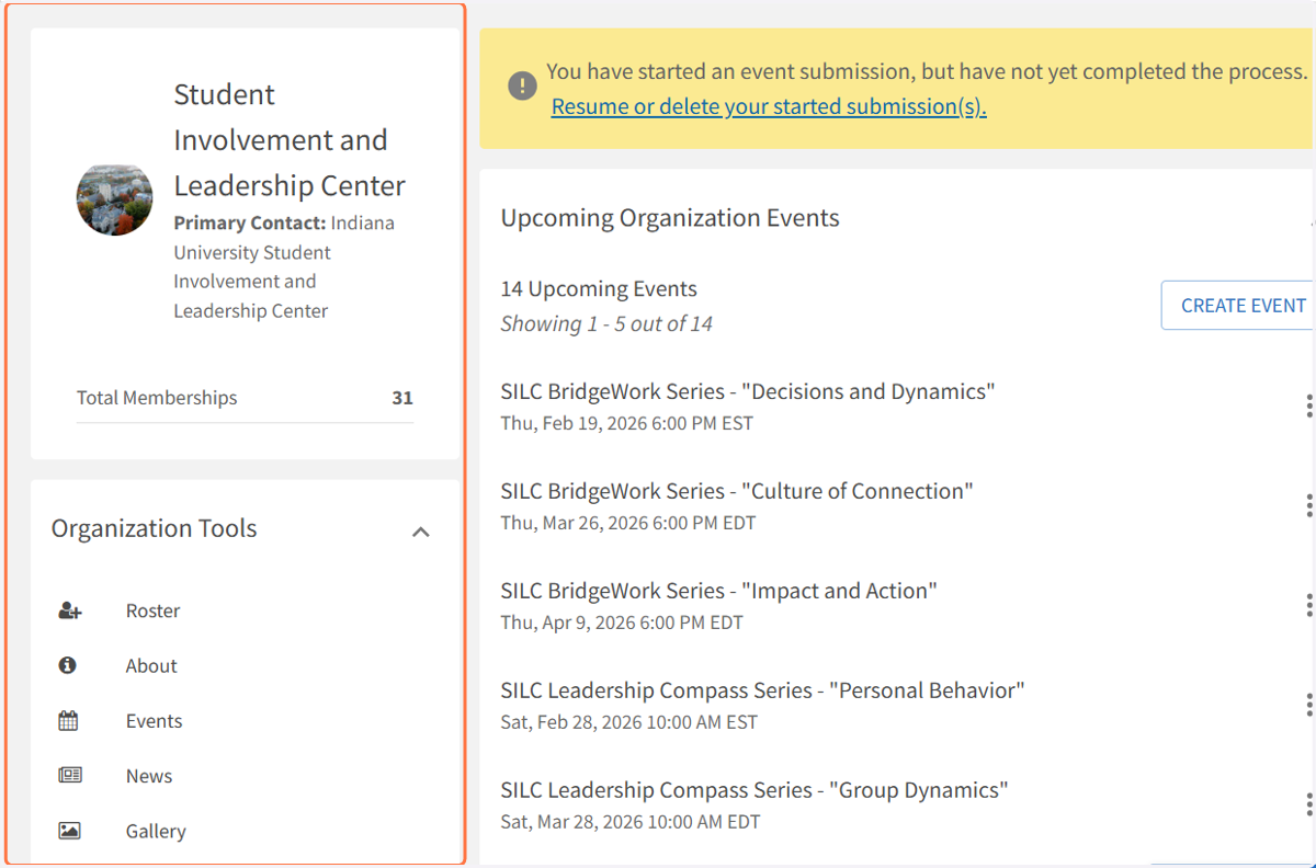 From here, you can access the "Organization Tools"