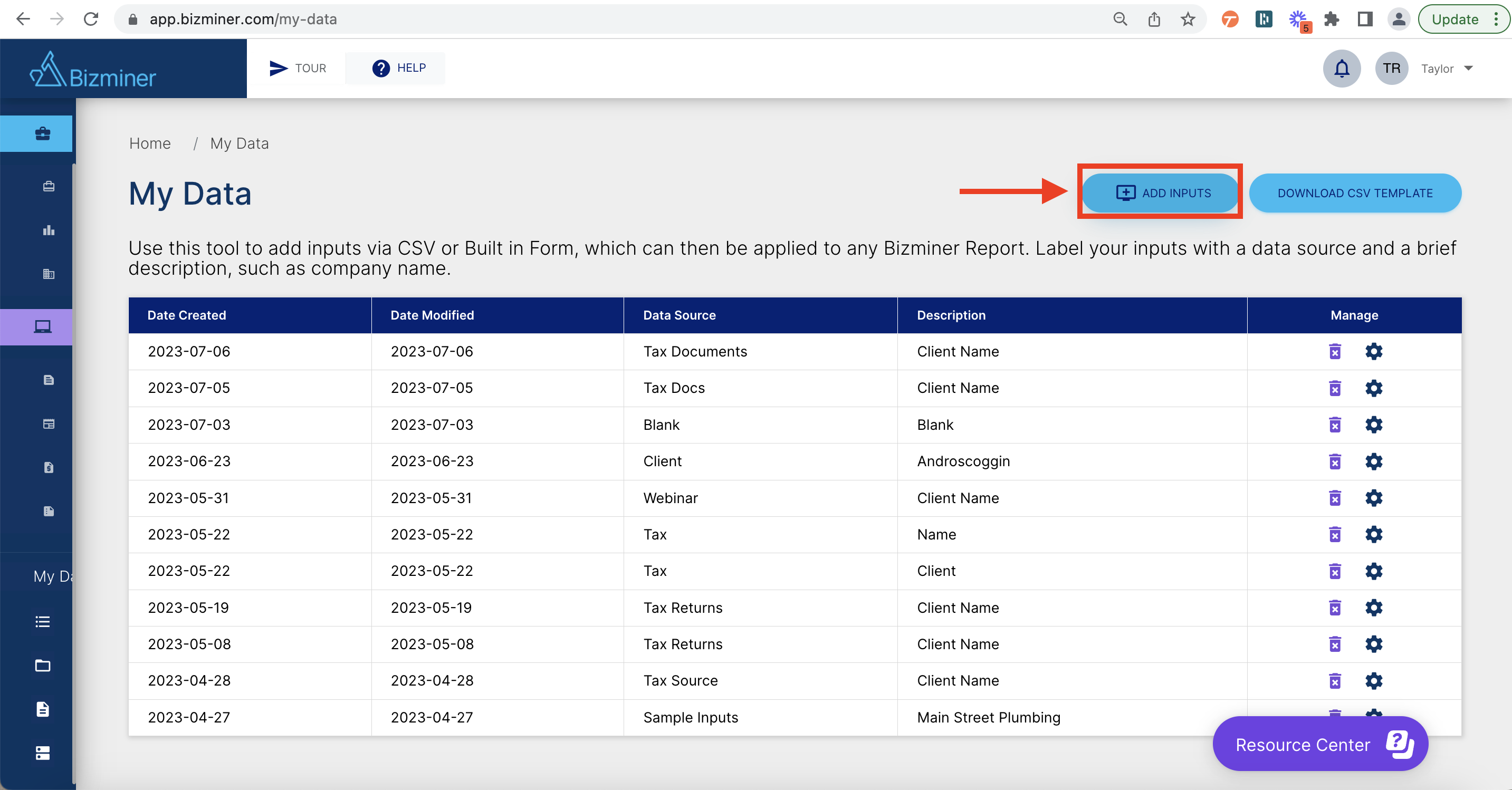 Select "Add Inputs"