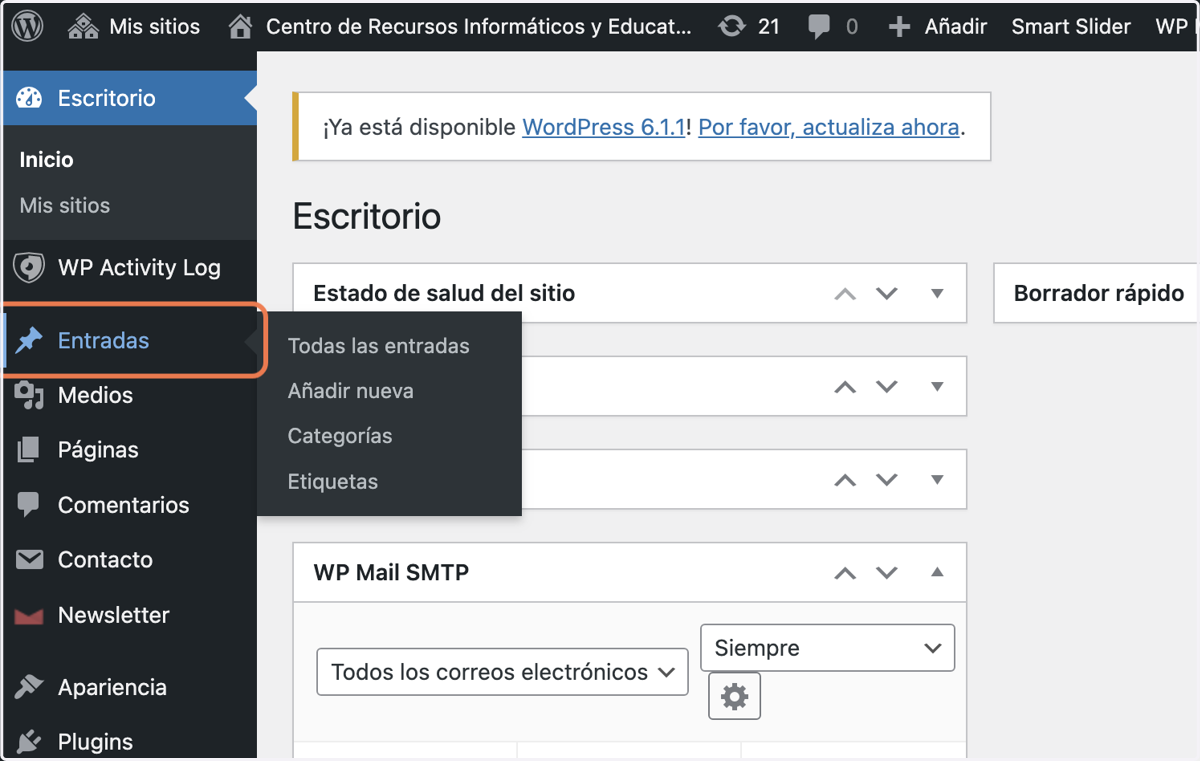 Click en Entradas en el escritorio