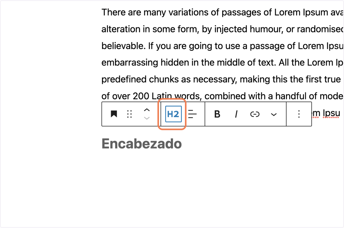 Click en Cambiar el nivel del encabezado