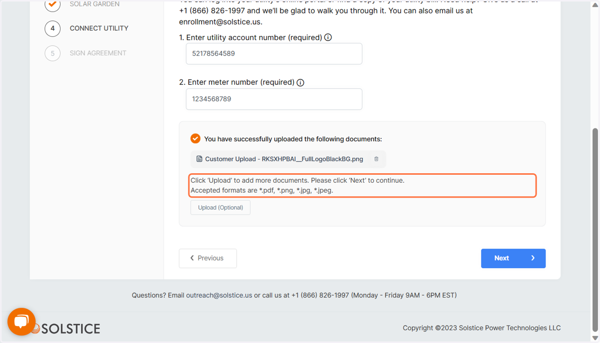 Enter Utility Info