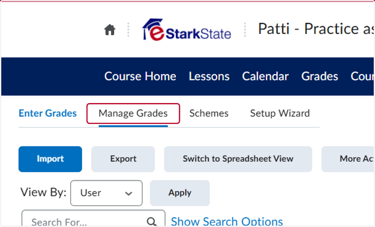 Click on Manage Grades