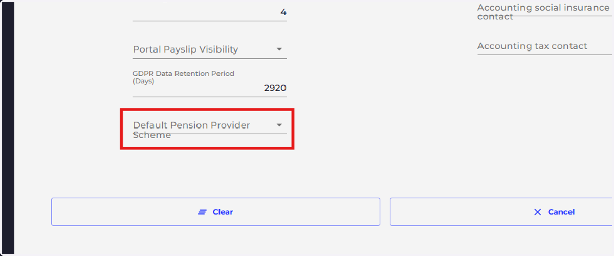 Click on Default Pension Provider Scheme