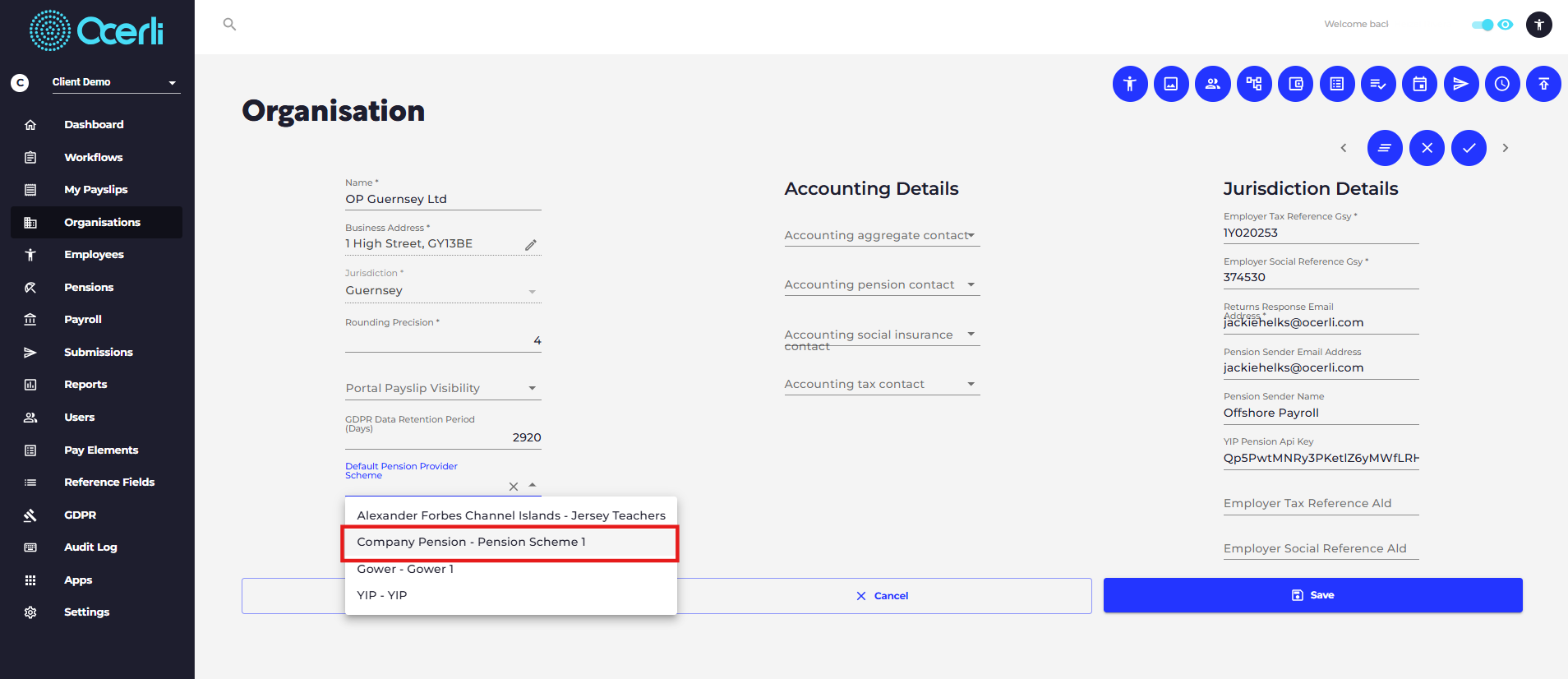 Choose your required default pension provider scheme.