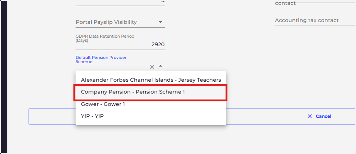 Choose your required default pension provider scheme.