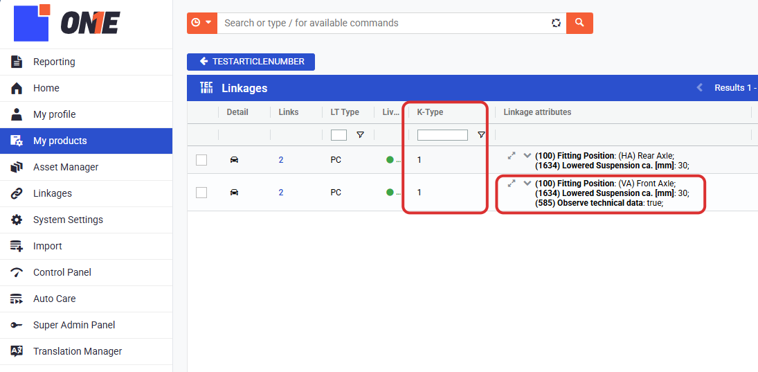 The information allocated to each variant will be displayed in different tabs in the catalogue
