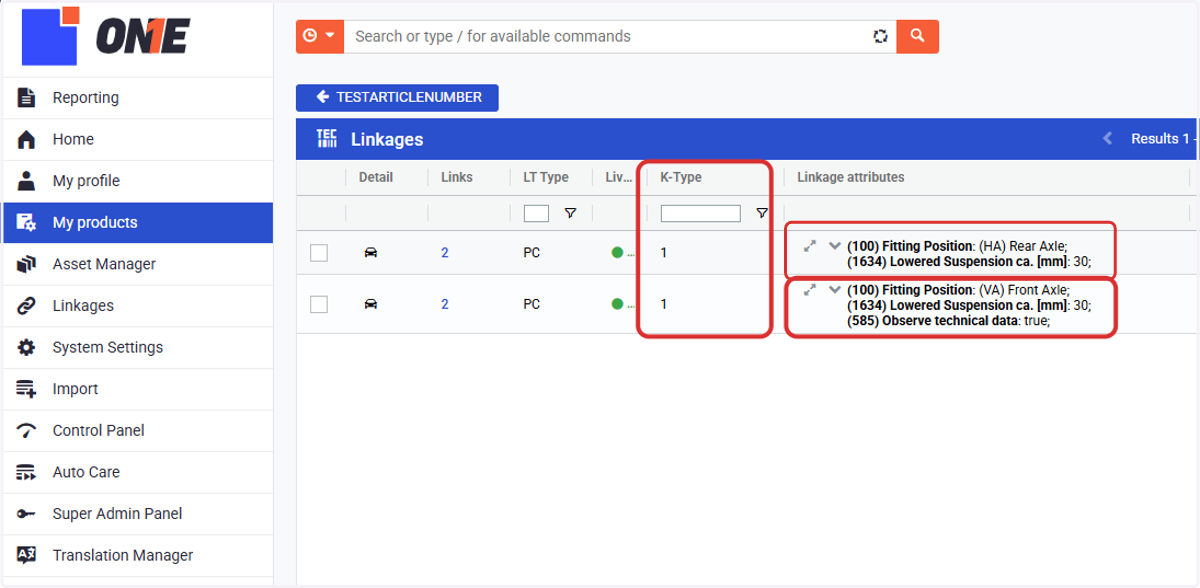 The information allocated to each variant will be displayed in different tabs in the catalogue