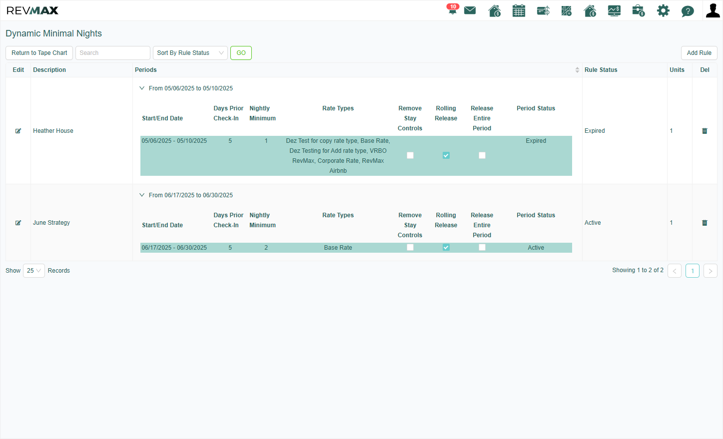 You will see that your Dynamic Minimal Nights Rule has been added.