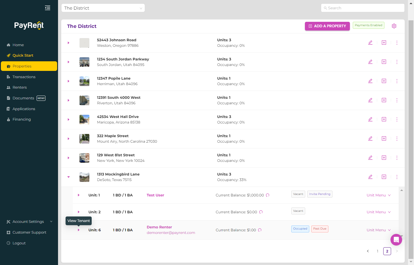 Click on the "expand" button to see the renter details.
