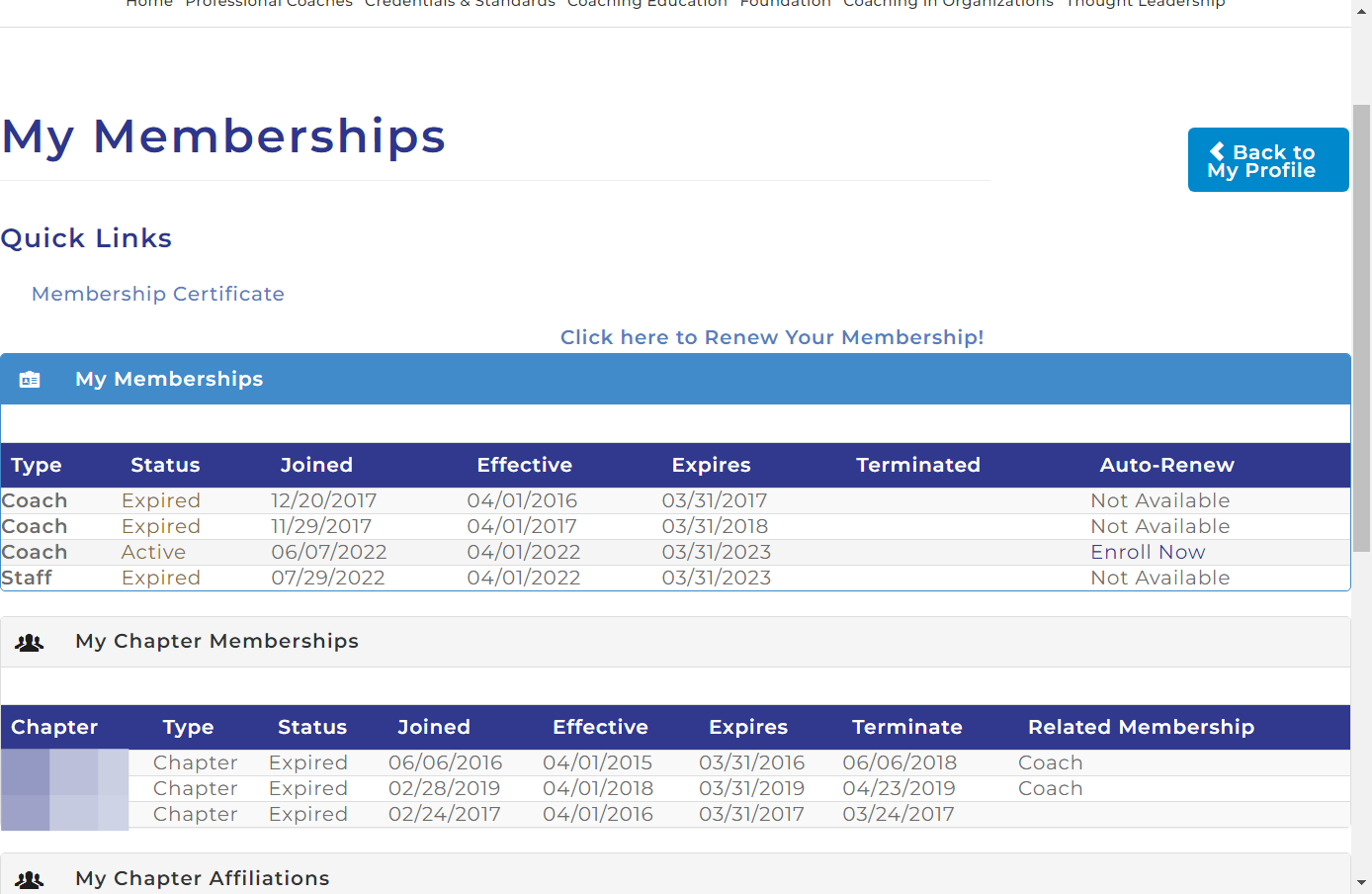 Locate the Membership you would like to enroll & Click on Enroll Now