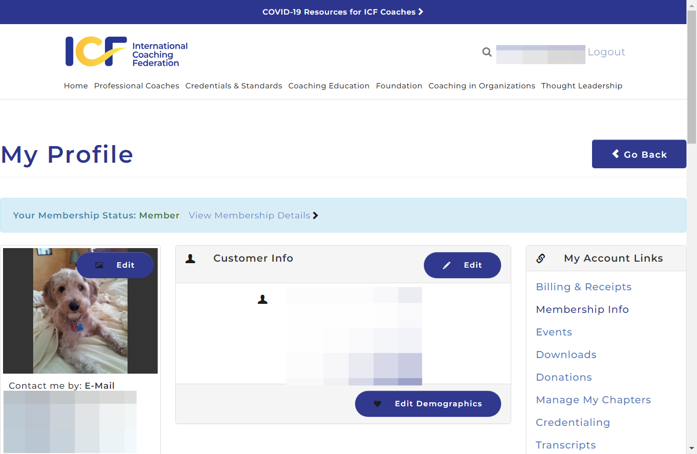 Navigate to your Member Profile & select 'Membership Info' from My Account Links