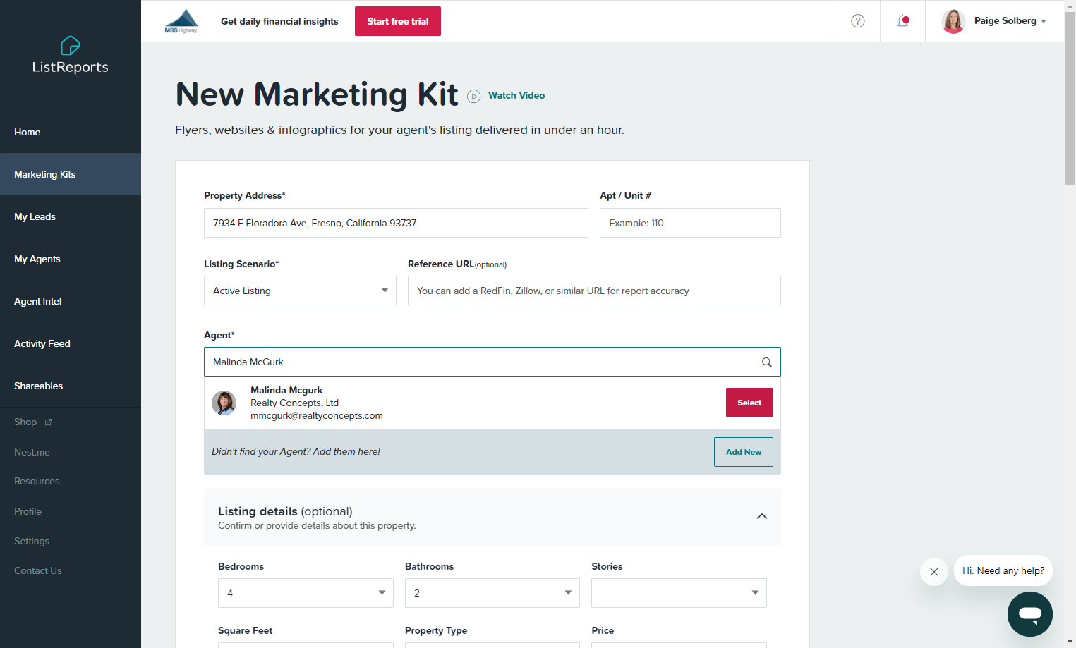 Click on Select, IF the agent does not appear click ADD NEW and input the agent's information including picture and company logo