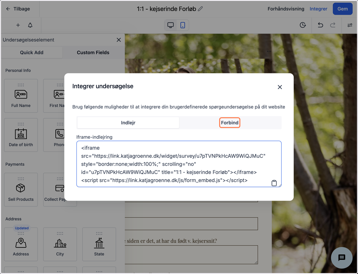 Hvis du blot ønsker at dele et direkte link, så klik på Forbind