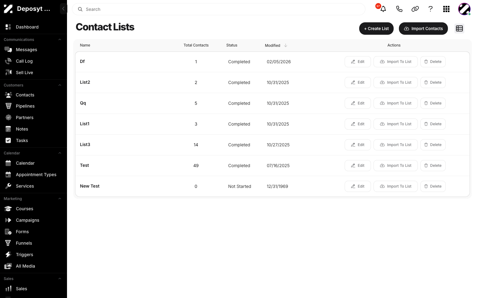 Step 4: You will be taken to the Lists section. This section lets you organize and group contacts based on criteria such as behavior, tags, or status, making it easy to manage, segment, and target your audience effectively.