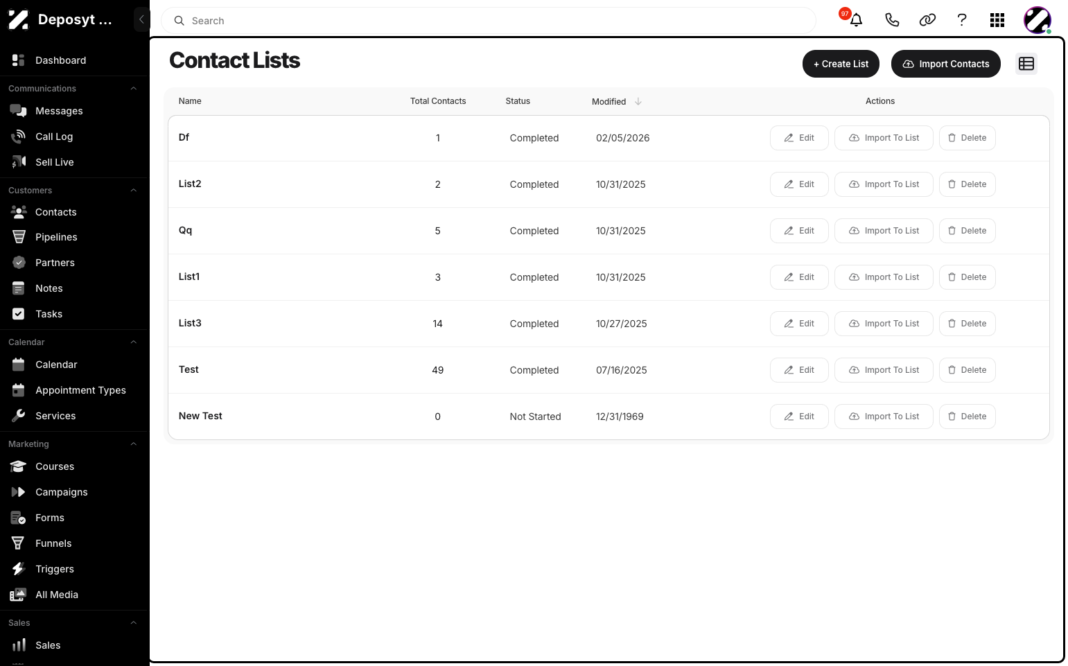 Step 4: You will be taken to the Lists section. This section lets you organize and group contacts based on criteria such as behavior, tags, or status, making it easy to manage, segment, and target your audience effectively.