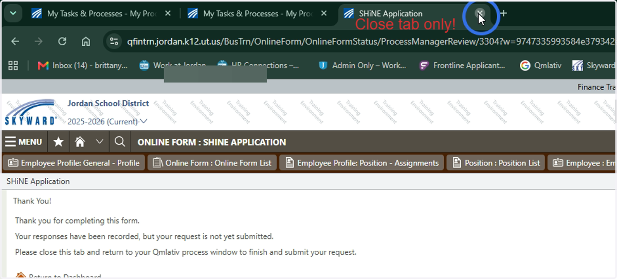 Close the form tab - NOT WINDOW
