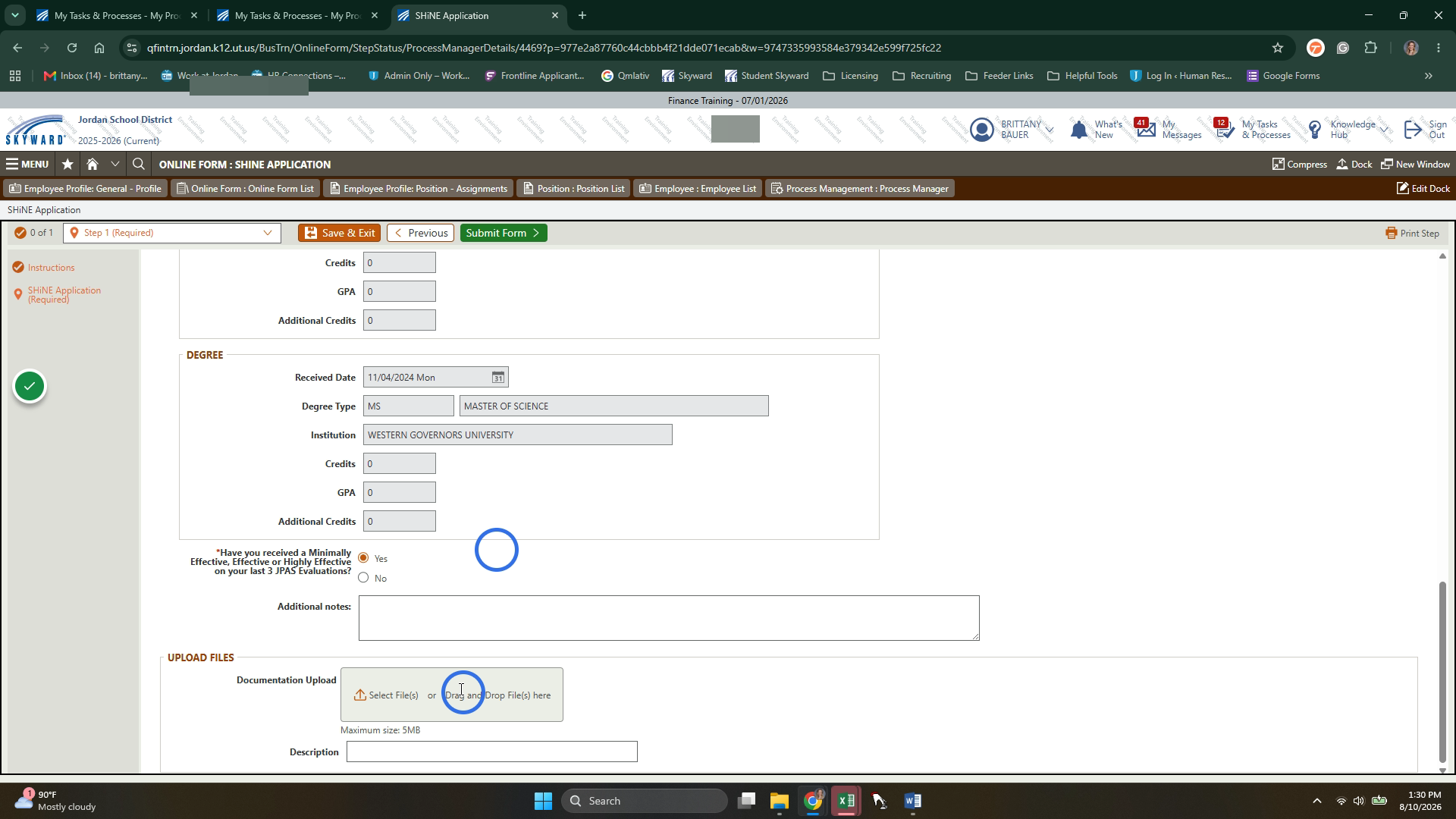 Upload any documentation that HR does not have on file.
