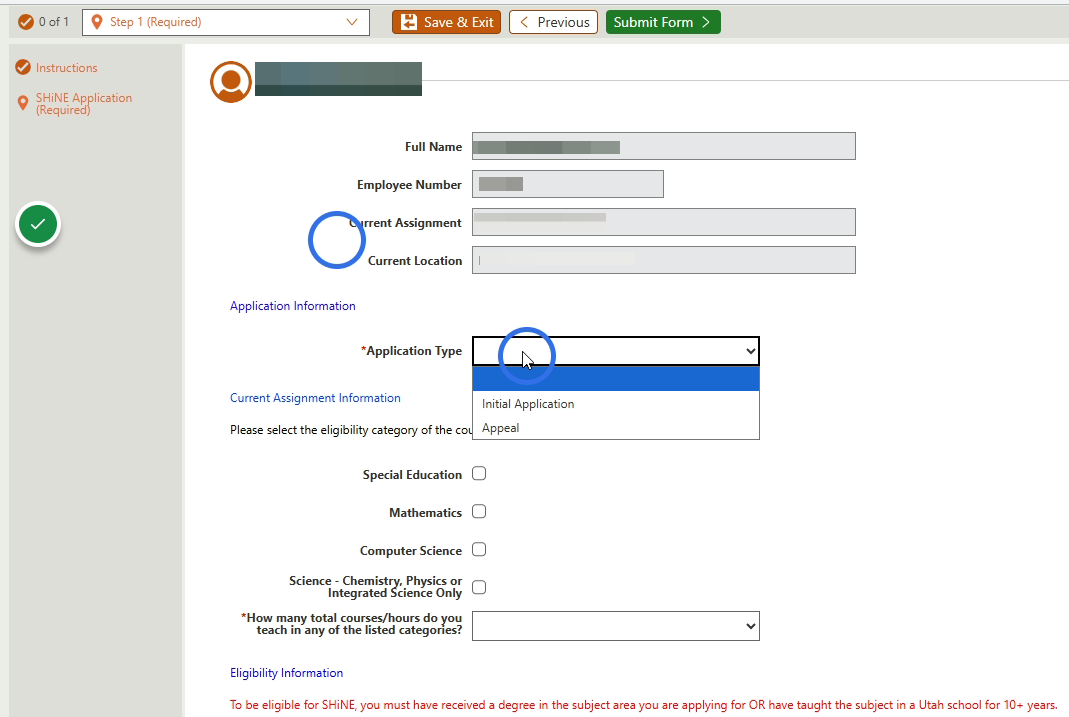 Complete each of the form fields
