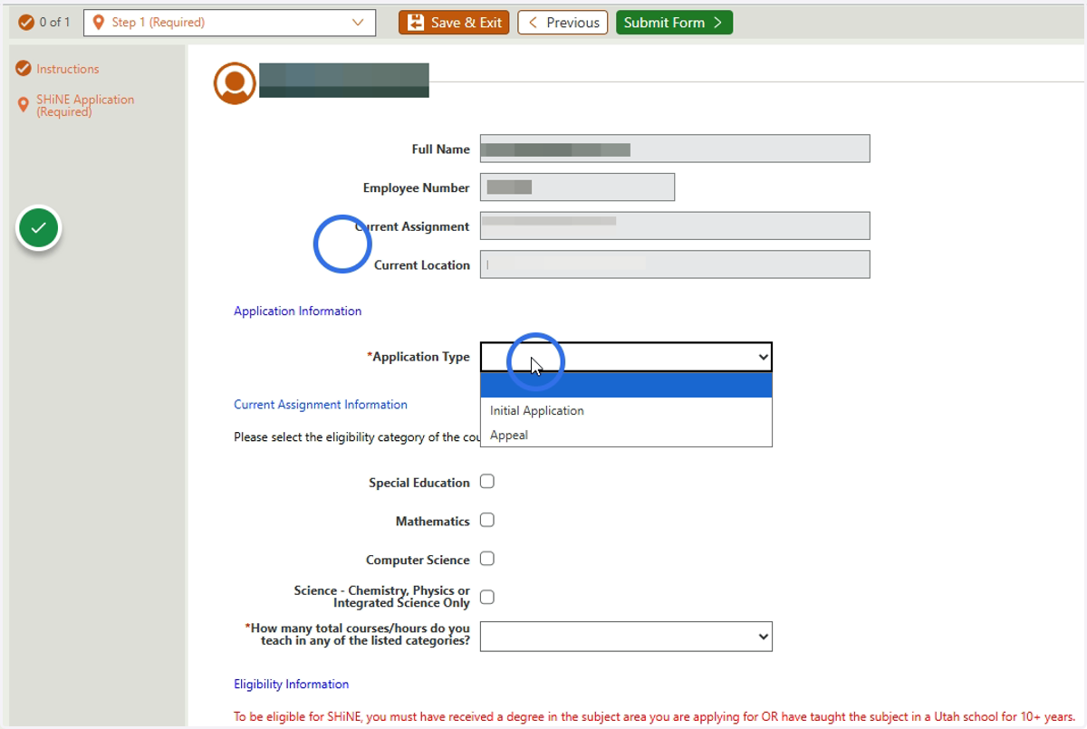 Complete each of the form fields