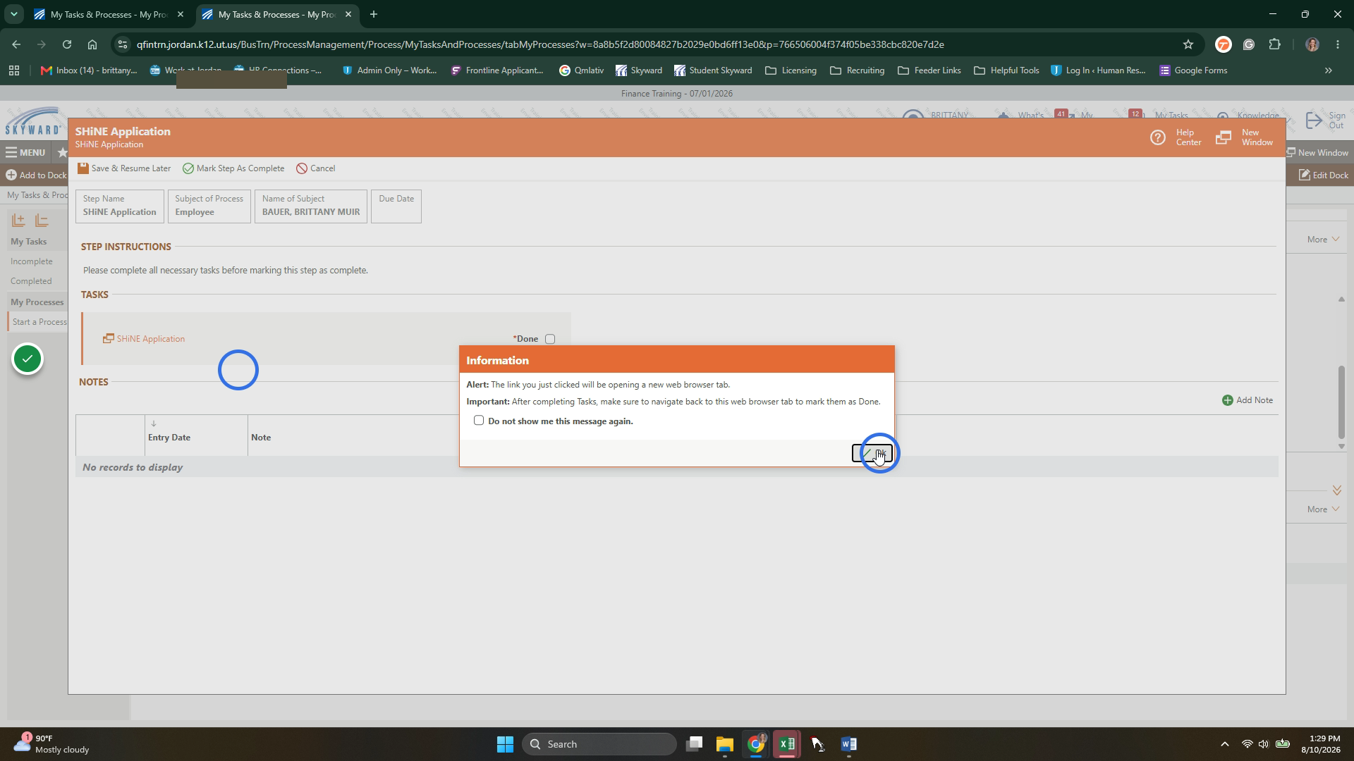 Clicking this link opens the form in a new tab - click OK