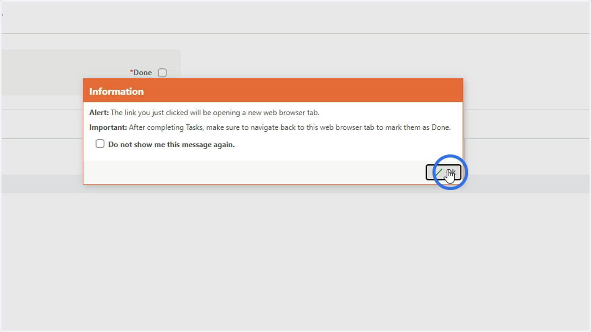 Clicking this link opens the form in a new tab - click OK