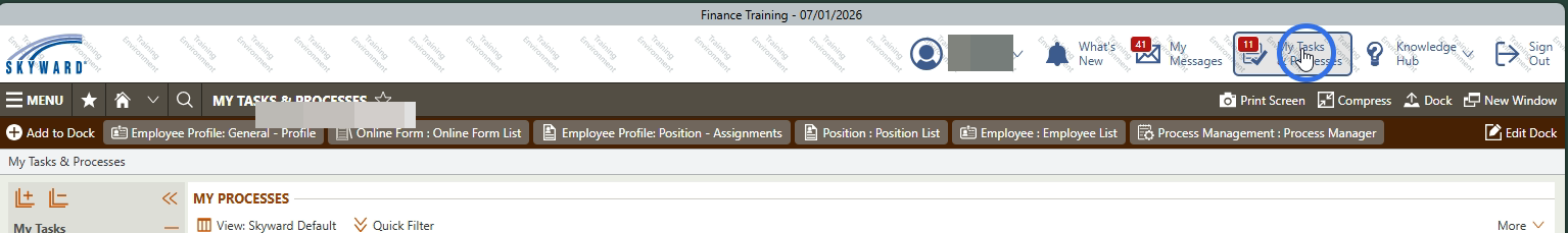 Click My Tasks and Processes