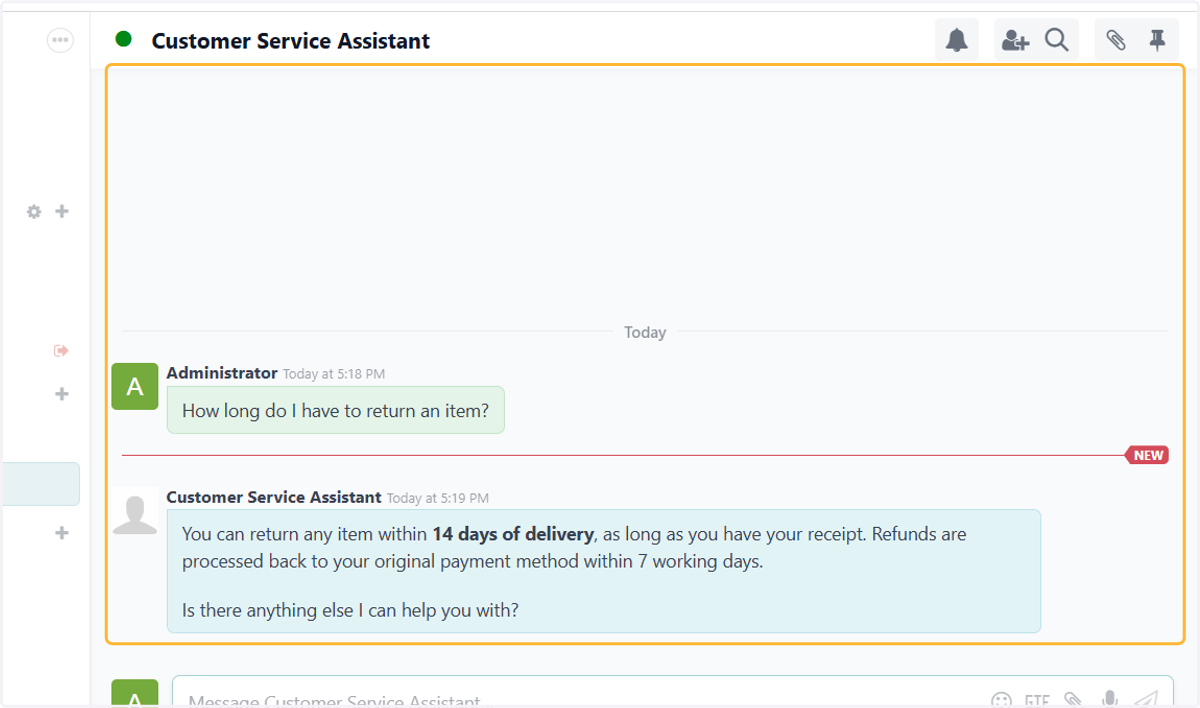 The agent answers from its instructions and documents. This is the quickest way to check it before you turn it on for customers.