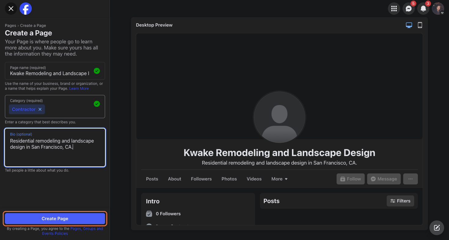 Click on Create Page