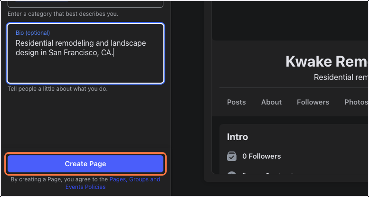 Click on Create Page