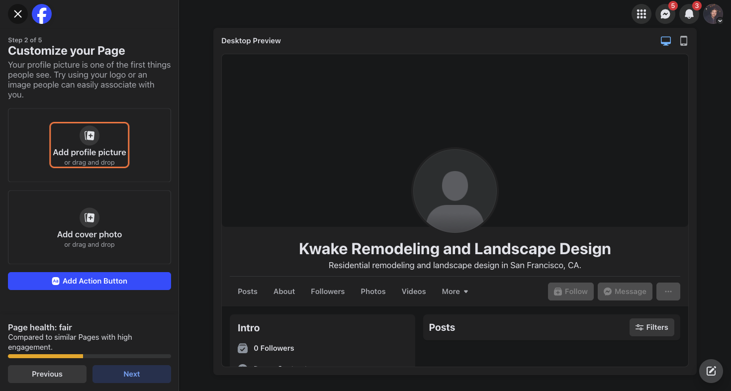 Click on Add profile picture and add a picture for your business.