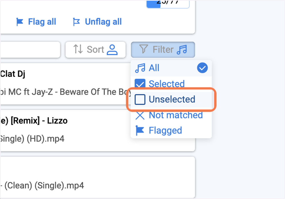 Click on Unselected