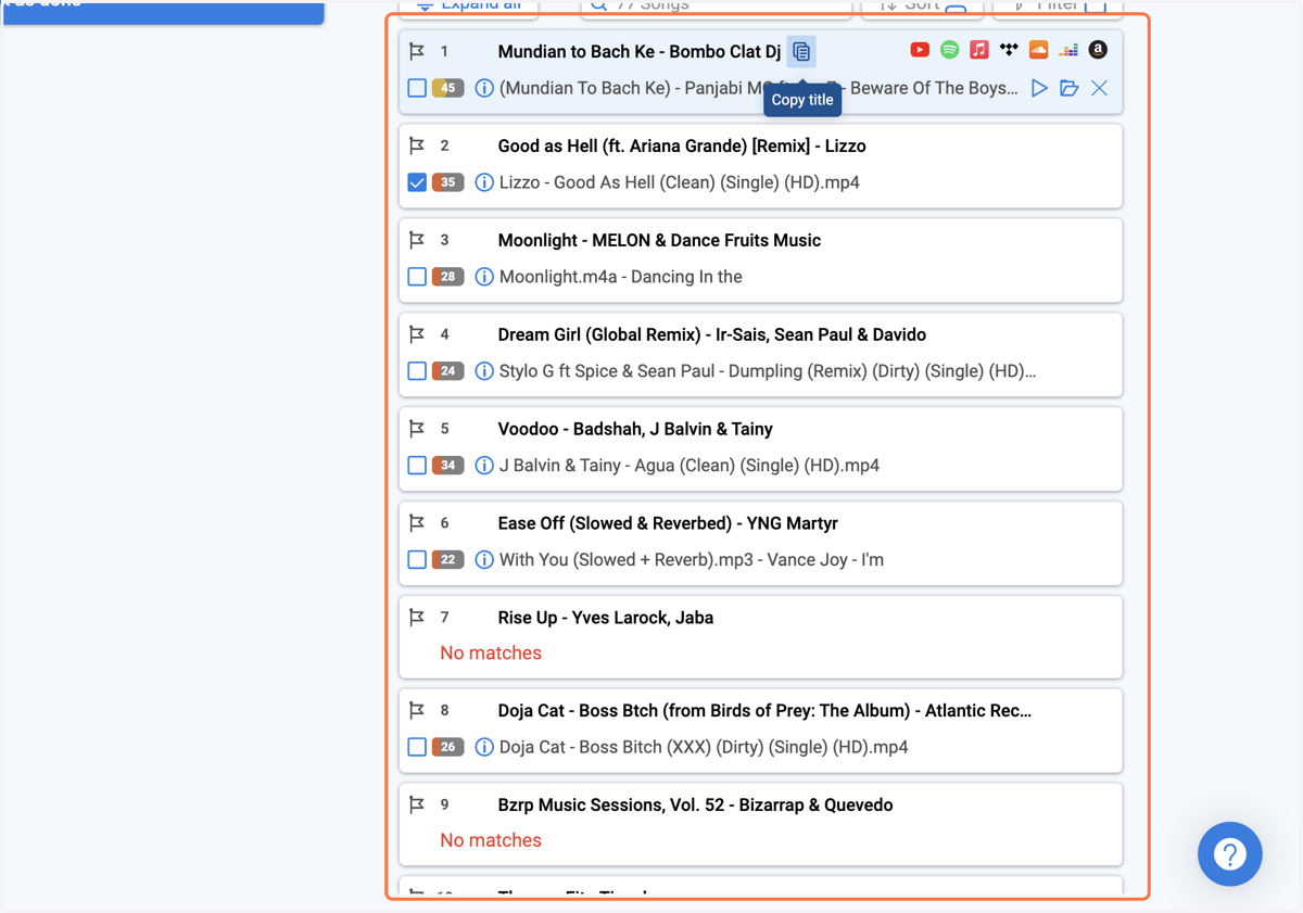 Click on copy button to add title to clipboard, then paste it into Xtendamix and/or iTunes to find the song