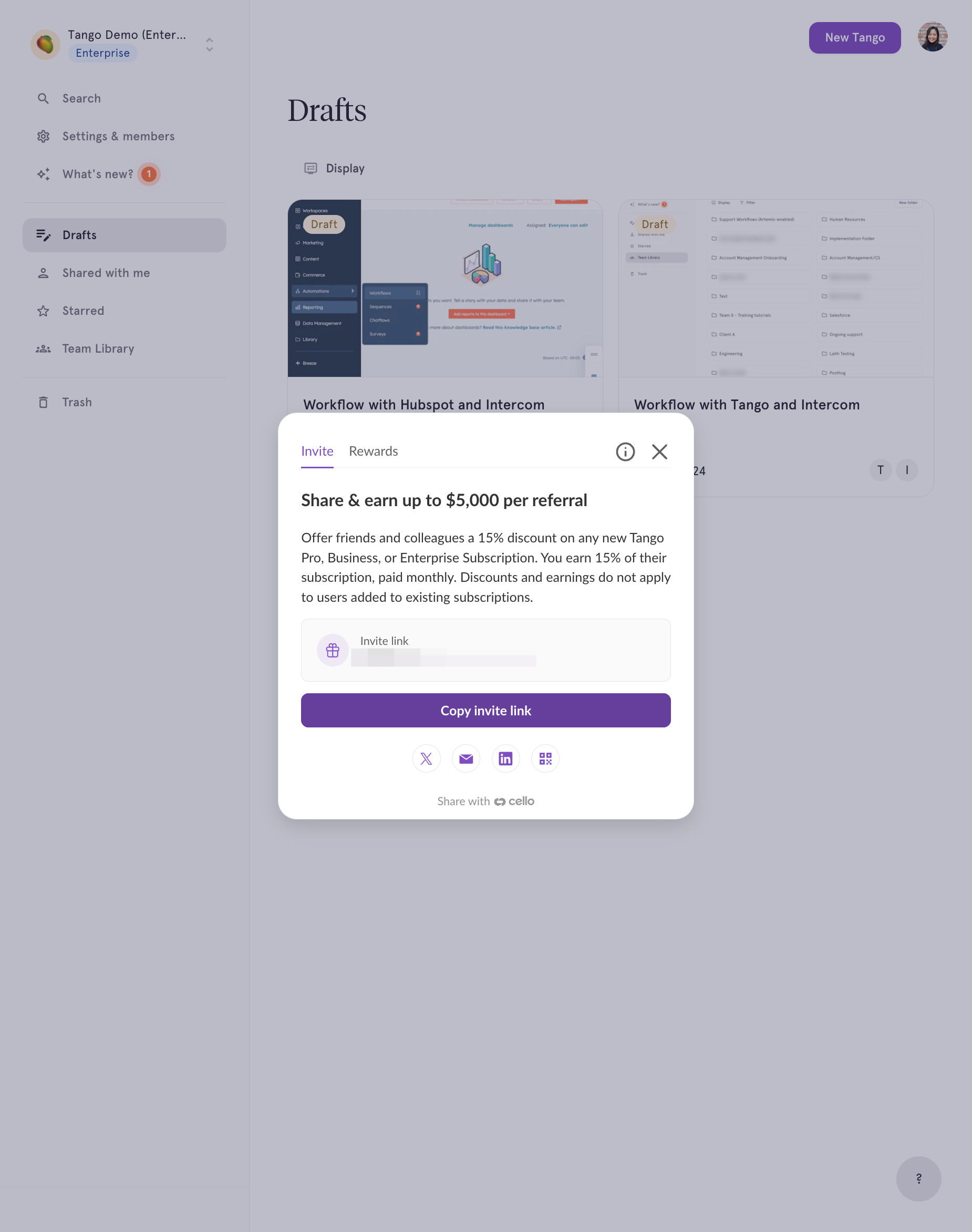 Click on "Copy invite link" to copy your link to your clipboard.