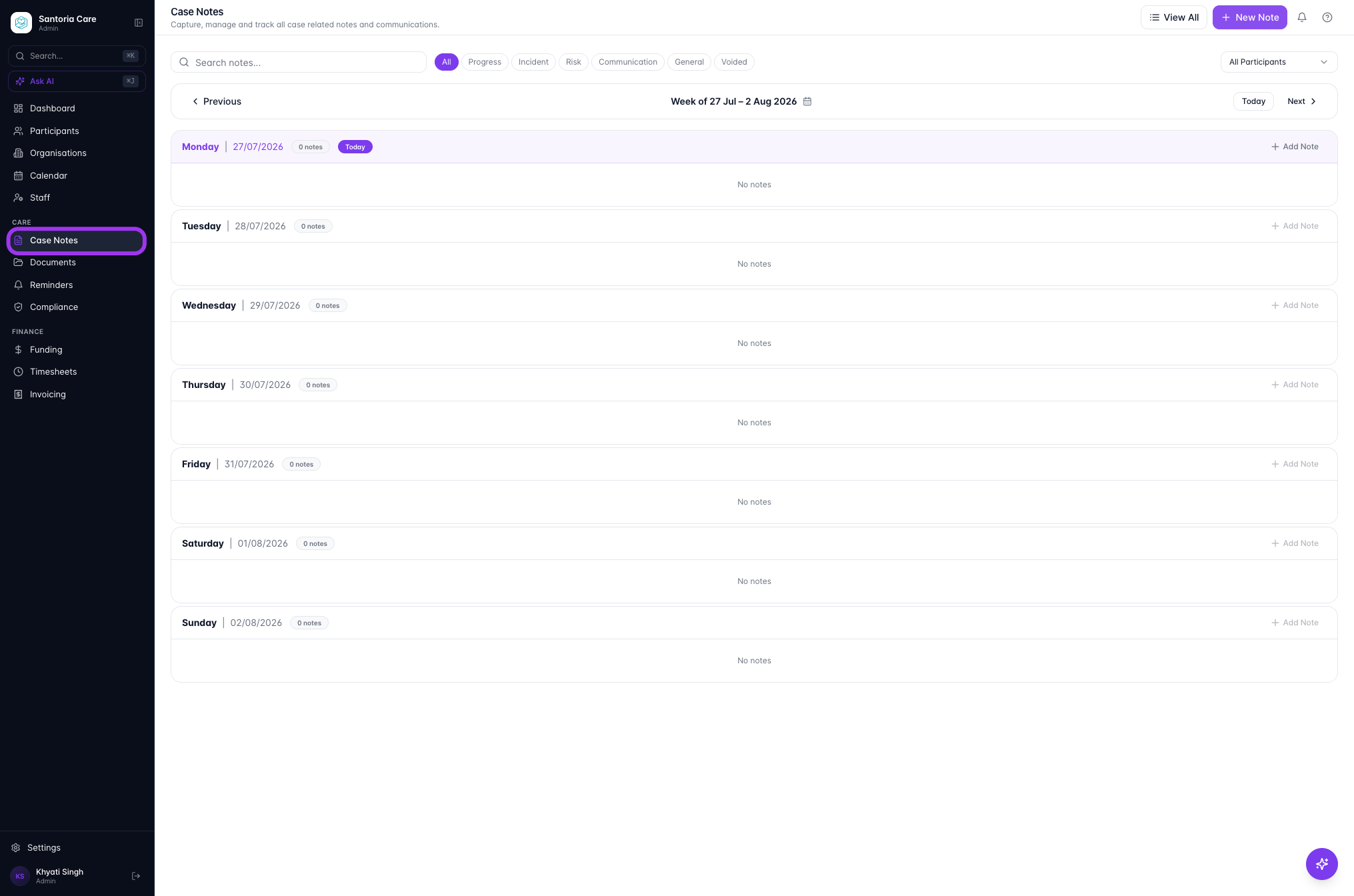 One way is to select Case Notes in the sidebar and click on New Note