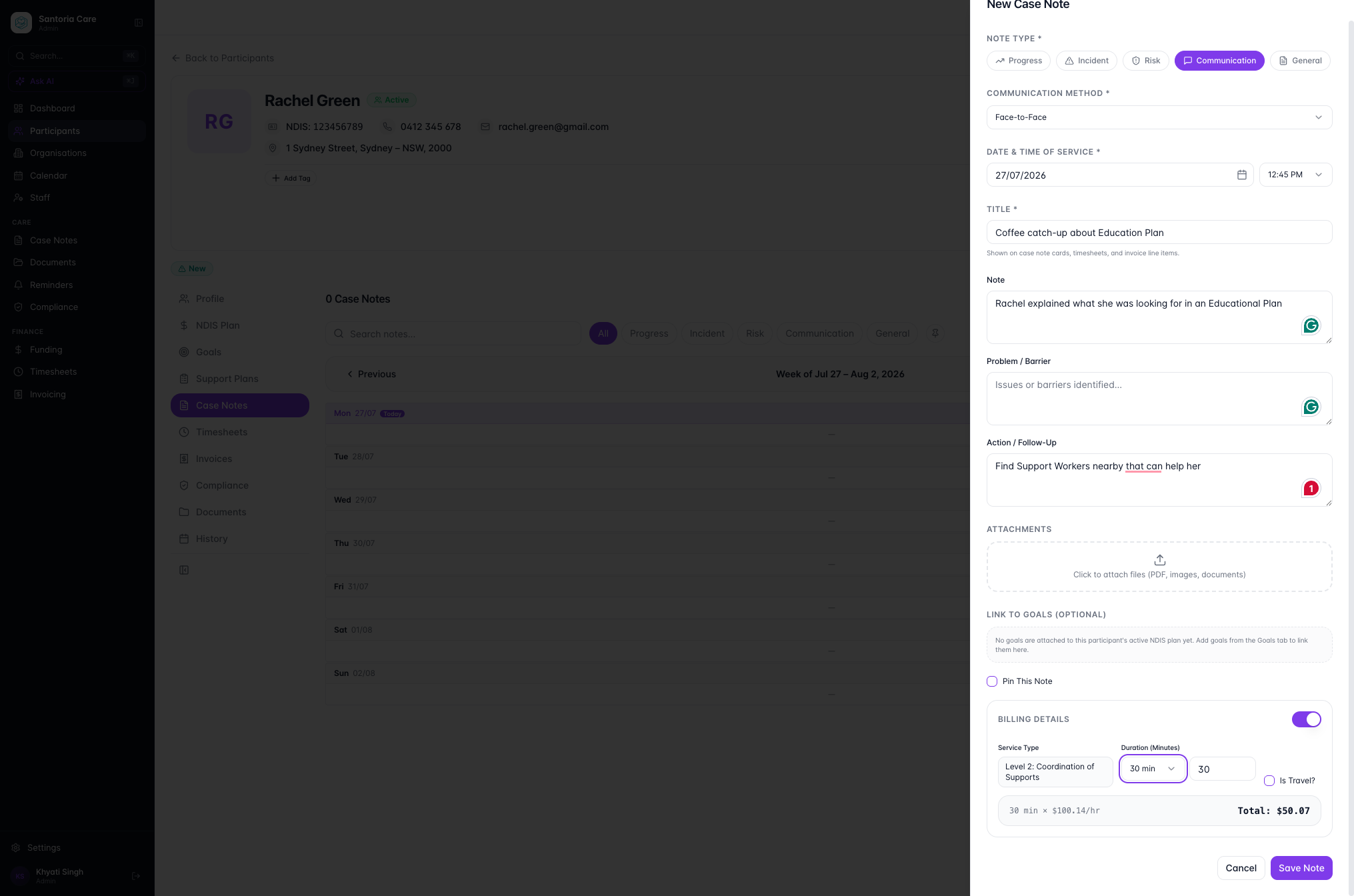 SuccessFlow allows you to account for Travelling all within 1 Case Note
