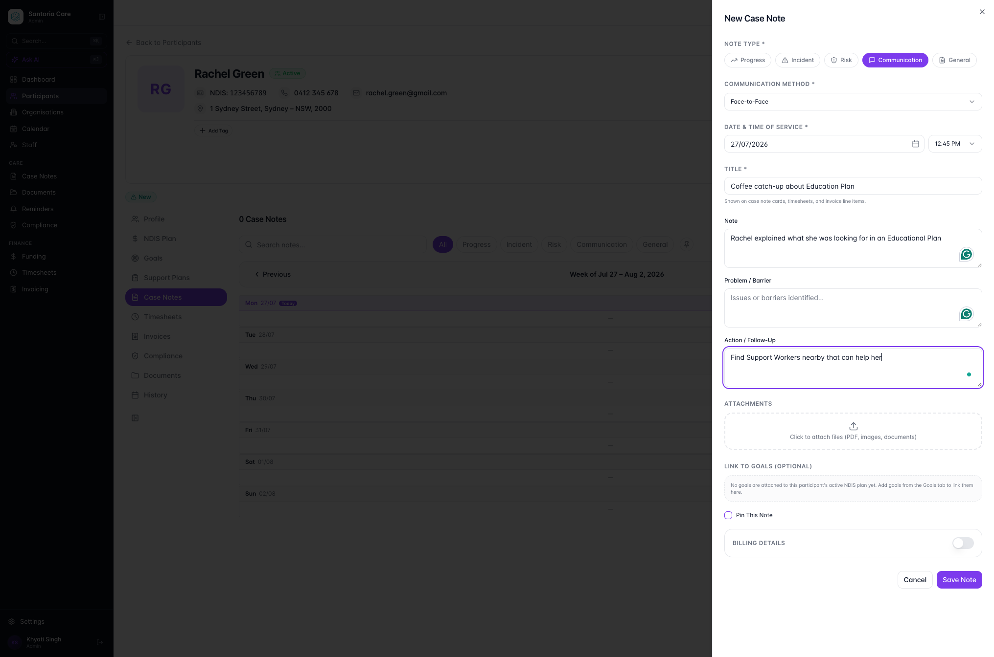Fill out the relevant fields about your interaction