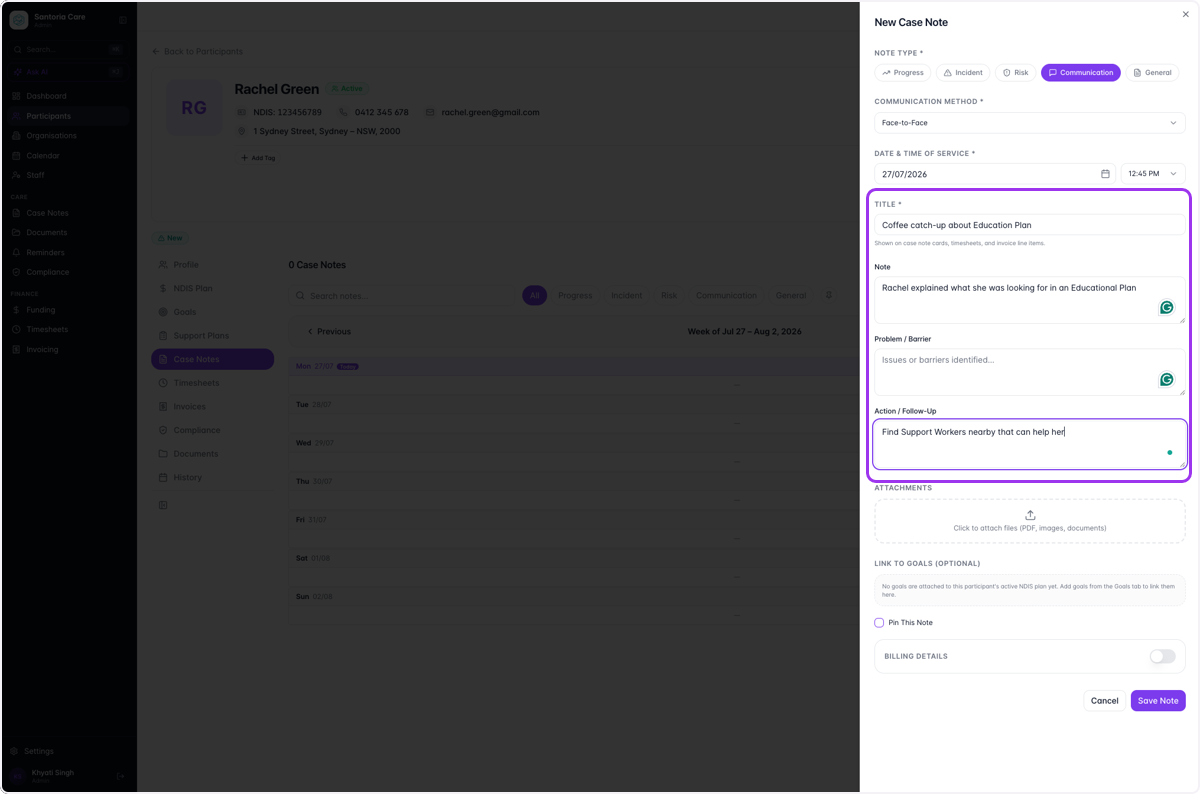 Fill out the relevant fields about your interaction