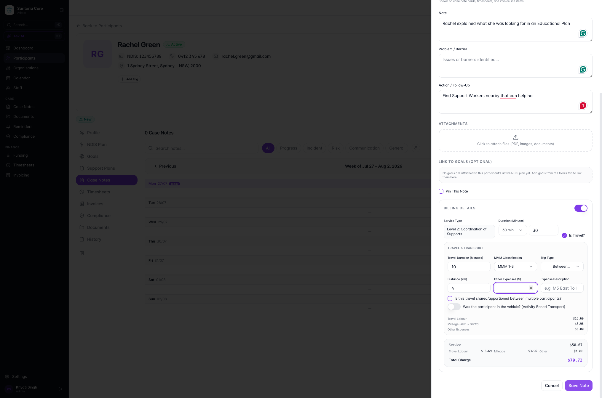 Once you've added all relevant details, select Save Note