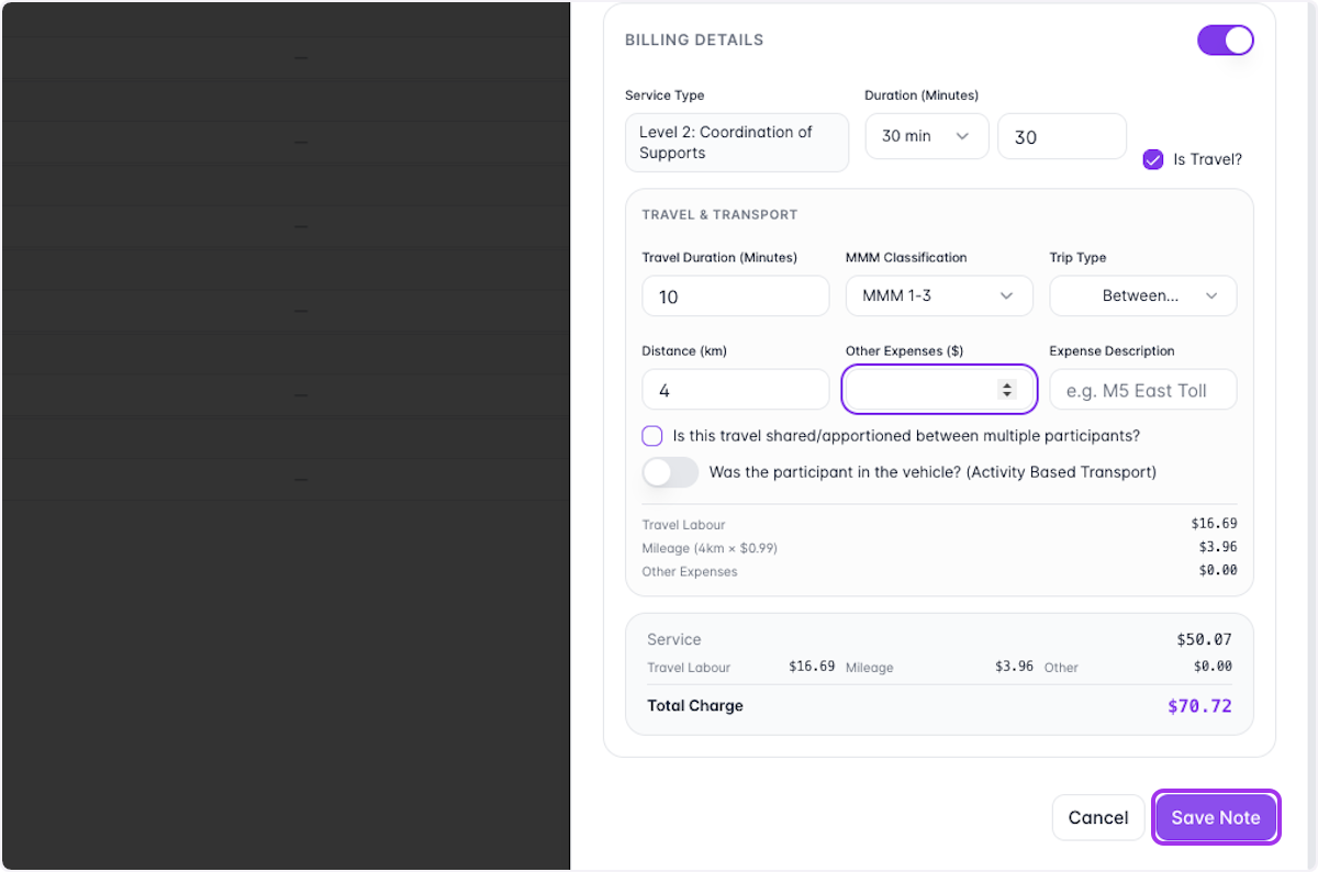 Once you've added all relevant details, select Save Note
