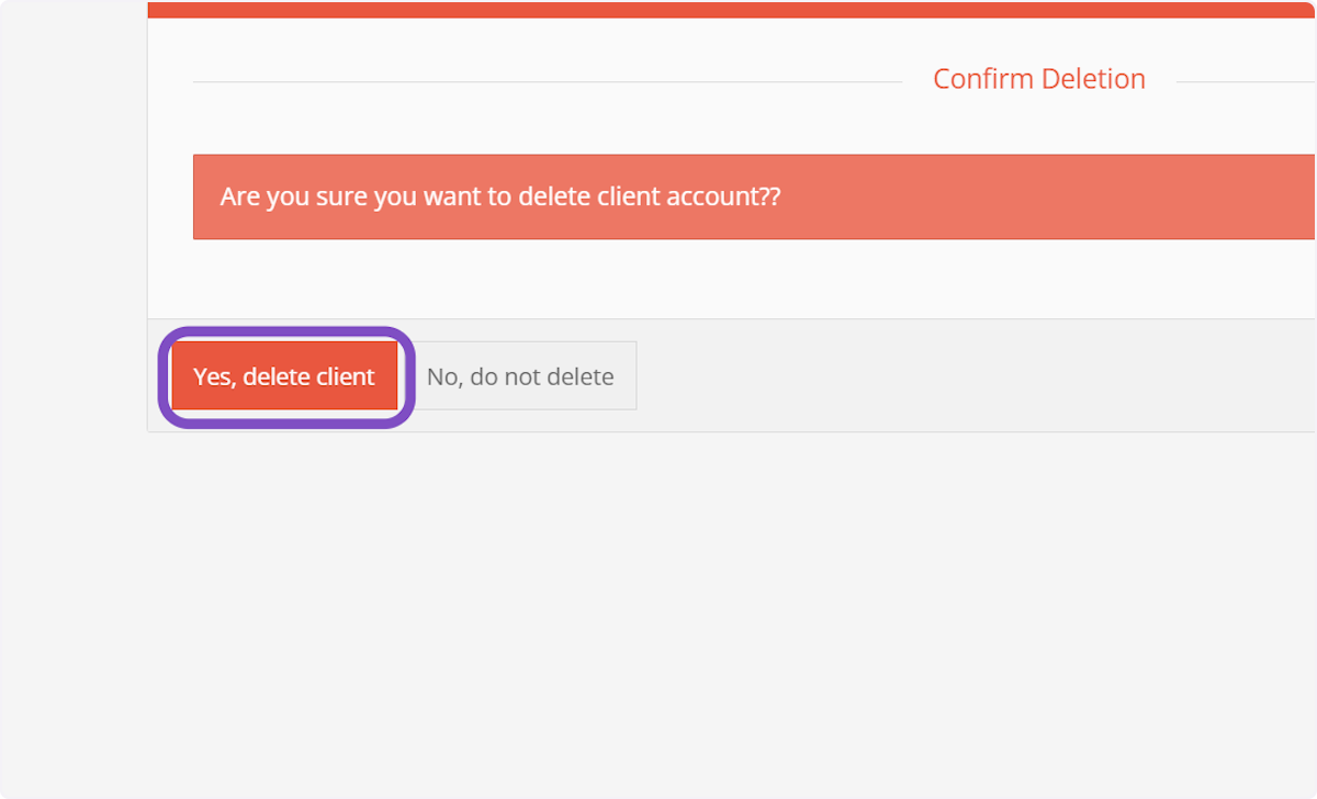 Click on Yes, delete client to confirm the deletion of the client from SPARC