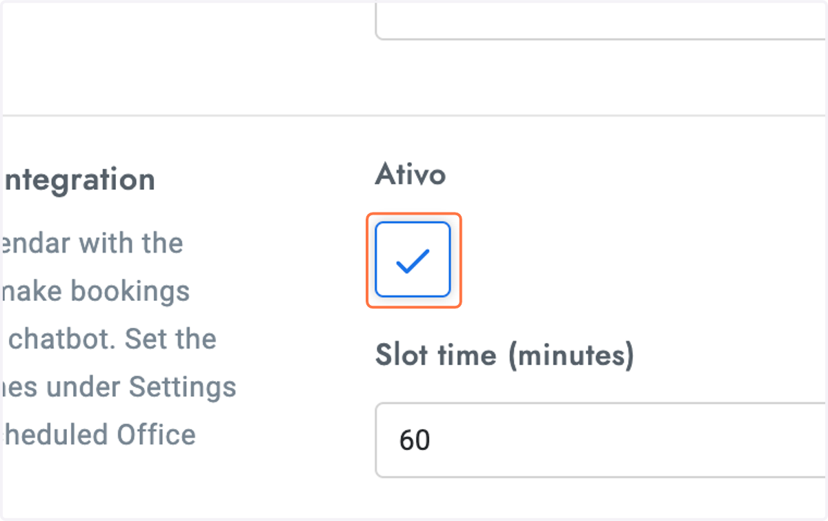 Procure a seção Google Calendar e verifique se está Ativa Ativ