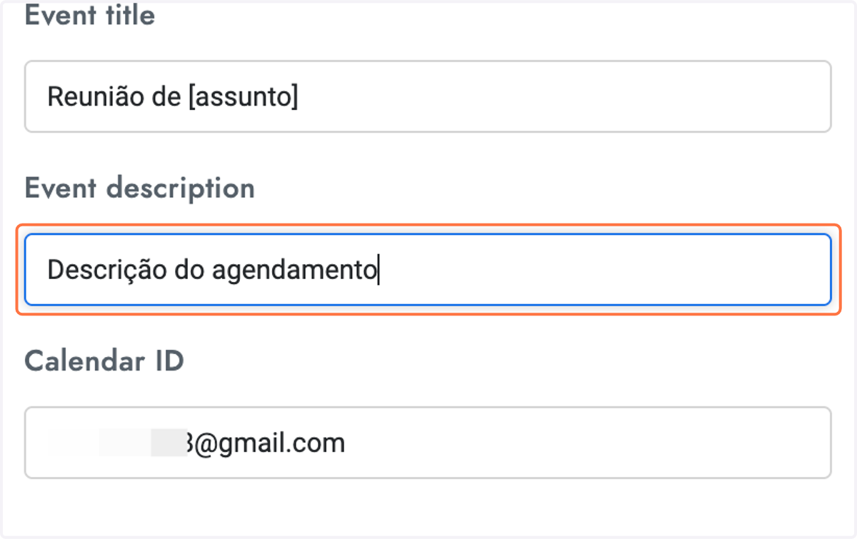 Adicione uma "Descrição do agendamento"