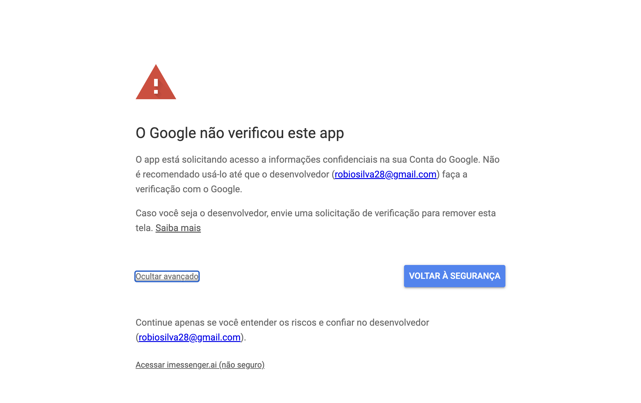 Clique em Acessar iMessenger.AI