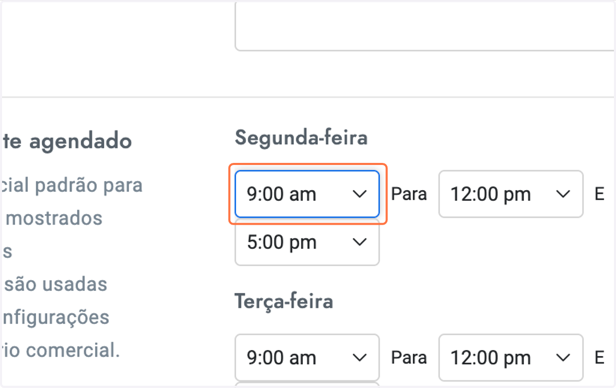 Defina os horários de reserva disponíveis