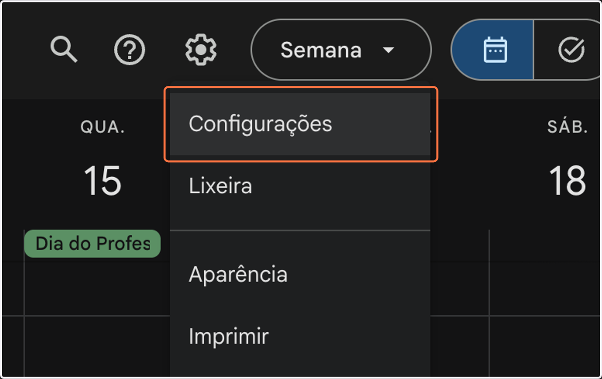 Click on Configurações