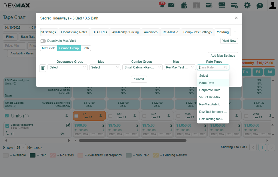 Select the Rate type (typically Base Rate)