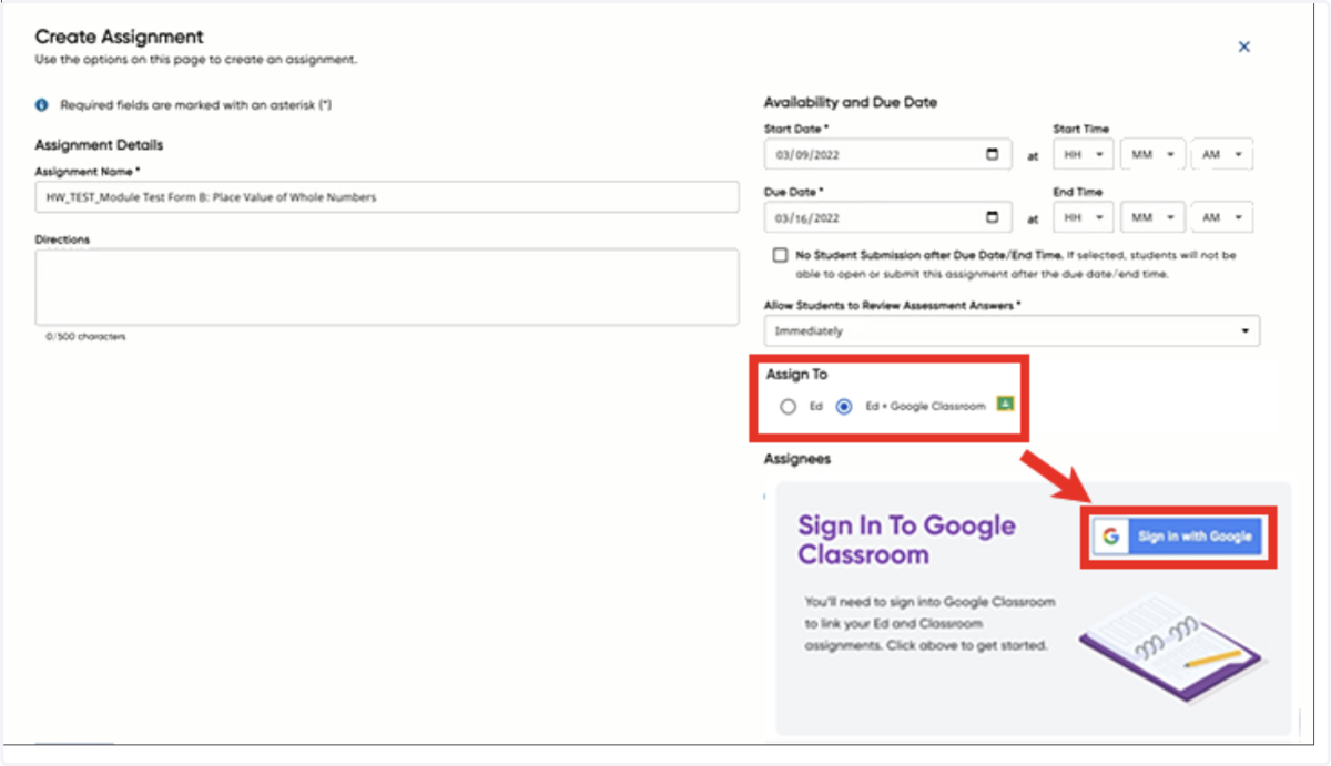 Now you will be able to choose Google Classroom when creating assignments.