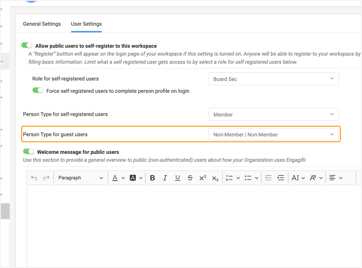 Click on Person Type for guest users…
